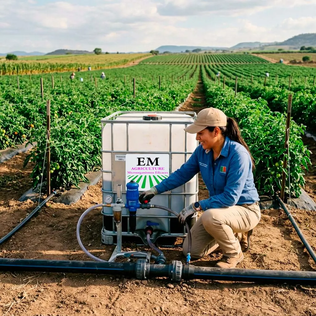 Aplicación de EM Agriculture en campo agrícola