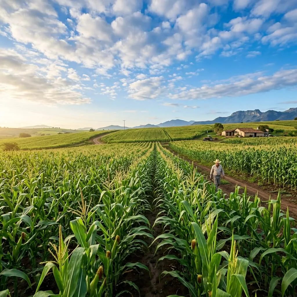 Campo de maíz saludable con EM Agriculture